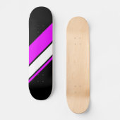 Helder roze wit Racing Stripes zwarte achtergrond Persoonlijk Skateboard (Voorkant)