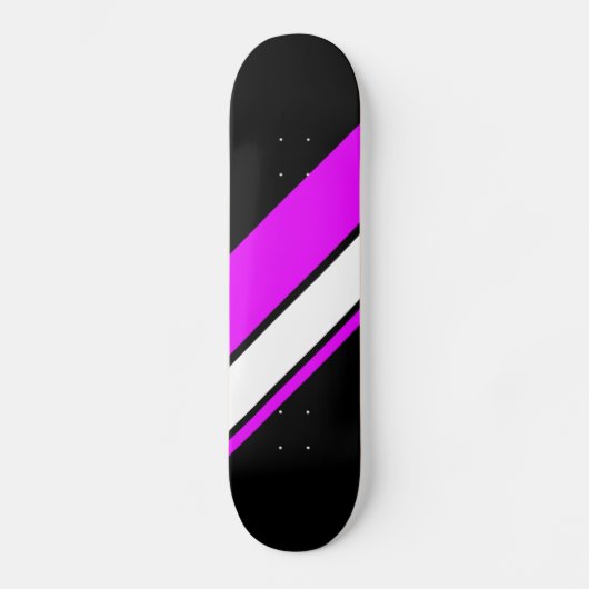 Helder roze wit Racing Stripes zwarte achtergrond Persoonlijk Skateboard (Voorkant)