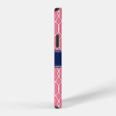 Helder roze witte Lattice-patroom marine-monogram iPhone Hoesje (Rechterkant)