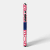 Helder roze witte Lattice-patroom marine-monogram iPhone Hoesje (Linkerkant)