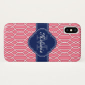 Helder roze witte Lattice-patroon Navy Monogram Case-Mate iPhone Case (Achterkant (horizontaal))