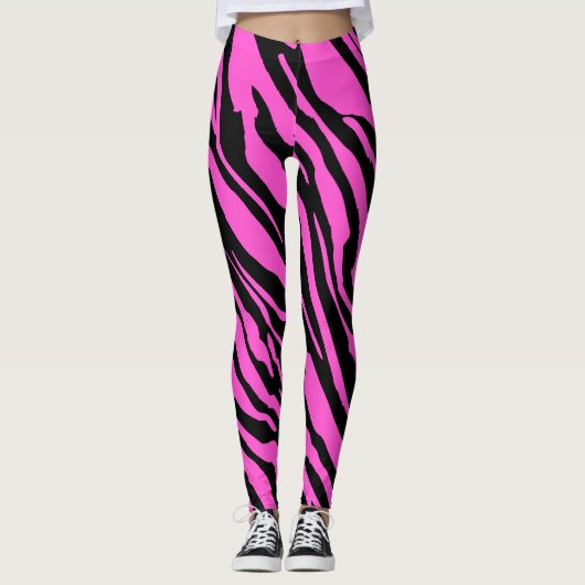 Helder Roze Zebra Wild Dierenpatroon Leggings (Voorkant)