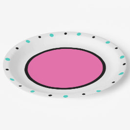 Helder roze zwart turquoise Stippen Papieren Bordje
