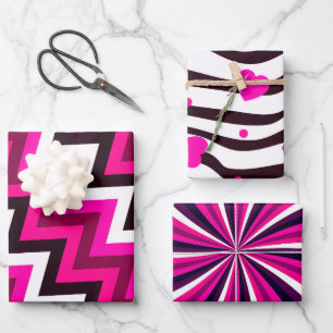 Helder roze zwarte zigzag sterren explosie inpakpa inpakpapier vel