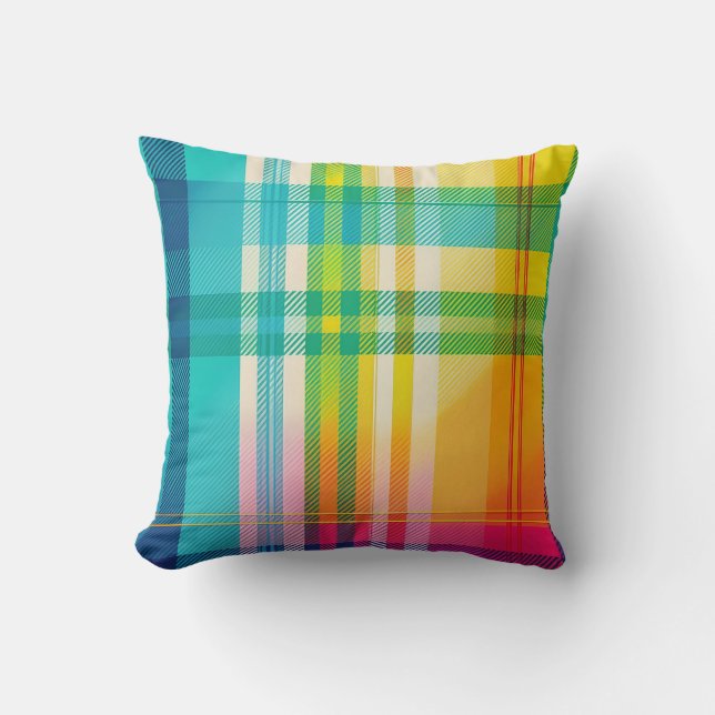 Helder Schattige Roze Aqua Blue Yellow Plaid Kussen (Voorkant)
