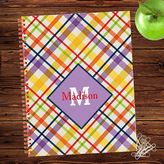 Helder School Plaid Monogram Notitieboek Paars
