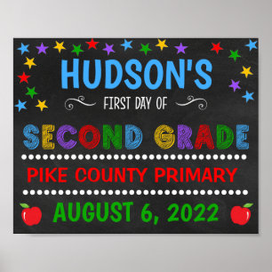 Helder schoolbord eerste dag van de tweede klas bo poster