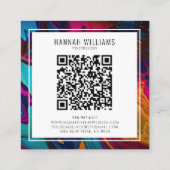 Helder Sinaasappel Blauw QR Code Kleurrijk Marmere Vierkante Visitekaartje (Achterkant)