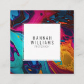 Helder Sinaasappel Blauw QR Code Kleurrijk Marmere Vierkante Visitekaartje (Voorkant)