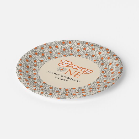 Helder Sinaasappel Daisy Groovy Arch 1e Verjaardag Papieren Bordje (Gekanteld)