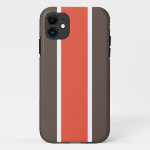 Helder Sinaasappel Donkerbruin Witte Racing Stripe Case-Mate iPhone Case