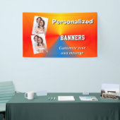 Helder sinaasappel en blauw fotosjabloon spandoek (Beurs)