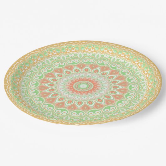 Helder Sinaasappel en groene zomercaleidoscoop Papieren Bordje (Gekanteld)