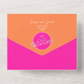 Helder Sinaasappel en roze bruiloft All In One Uitnodiging (Achterkant)