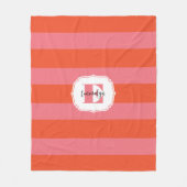 Helder Sinaasappel en Roze Monogram Gestreept Fleece Deken (Voorkant)