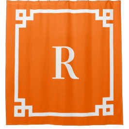 Helder Sinaasappel en Wit Grieks Key Eenvoudig Mon Douchegordijn