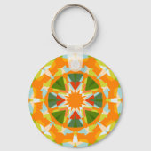 Helder Sinaasappel Fun Green Star Boho Kitsch Ecle Sleutelhanger (Achterkant)