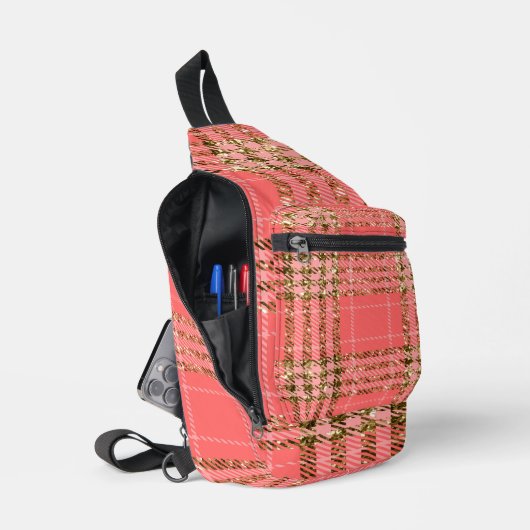 HELDER SINAASAPPEL & GOUDEN GLITTER LOOK PLAID PAT SLING BAG (Open)