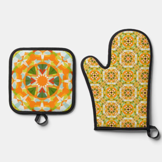 Helder Sinaasappel Groene Ster Dopamine Decor Keuk Ovenwant & Pannenlap Set (Voorkant)