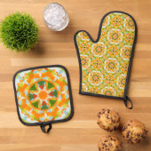Helder Sinaasappel Groene Ster Dopamine Decor Keuk Ovenwant & Pannenlap Set (Top down)