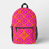 Helder Sinaasappel Hot Pink Ikat Art Pattern Bedrukte Rugzak (Voorkant)