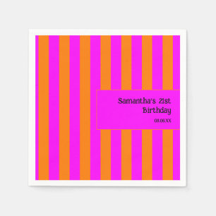 Helder Sinaasappel Hot Pink Stripe 21e Verjaardag Servet