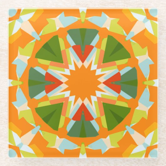 Helder Sinaasappel Levendige Groene Ster Boho Maxi Glazen Onderzetter (Voorkant)