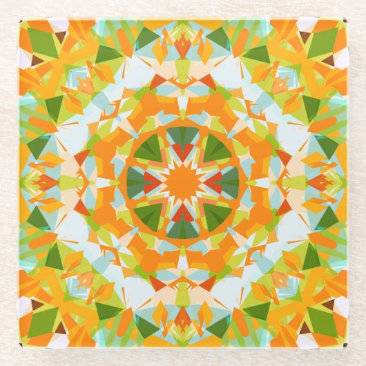 Helder Sinaasappel Levendige Groene Ster Boho Maxi Glazen Onderzetter (Voorkant)