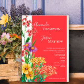 Helder Sinaasappel Paarse Gele Wildbloemen Bruilof Uitnodiging Briefkaart
