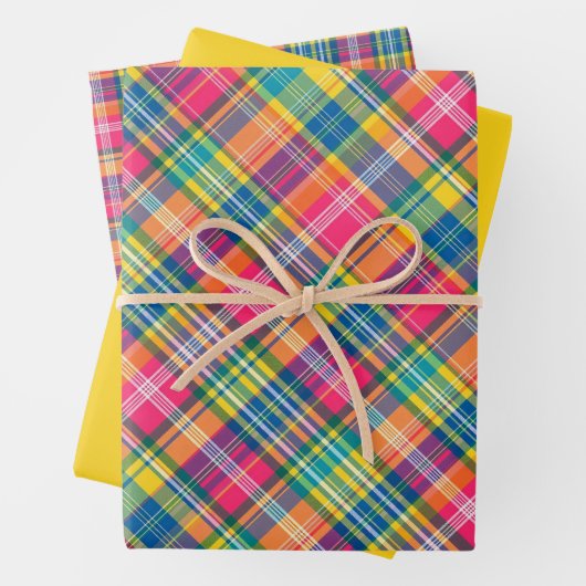 Helder Sinaasappel, Roze, Blauw, Geel & Groen Plai Inpakpapier Vel (In situ)