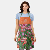 Helder Sinaasappel, Roze & Groene Tulp Schort (Gedragen)