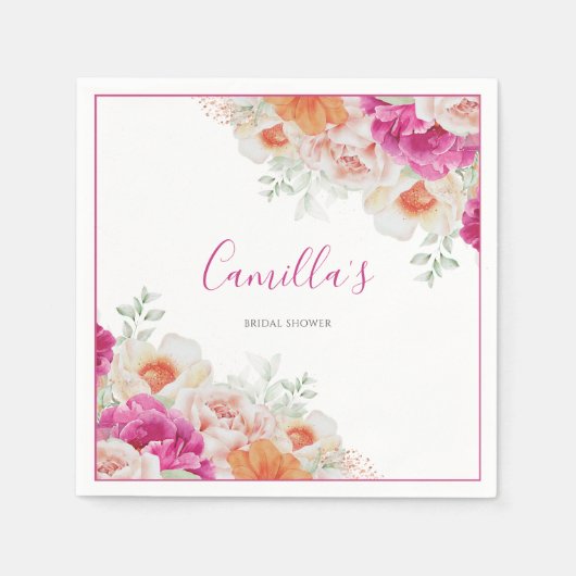 Helder Sinaasappel & Roze Waterverf Bloempapier Servet (Voorkant)