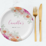 Helder Sinaasappel & Roze Waterverf Floral Paper B Papieren Bordje<br><div class="desc">Deze vrijgezellenfeesten papieren borden hebben een prachtig waterverf bloemenontwerp in prachtige gewaagde sinaasappel- en roze kleuren.</div>