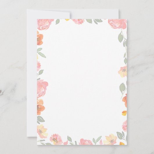 Helder Sinaasappel  Waterverf Bloemenuitnodiging Kaart (Achterkant)