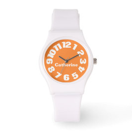 Helder Sinaasappel/Wit Gepersonaliseerd Women's Wa Horloge
