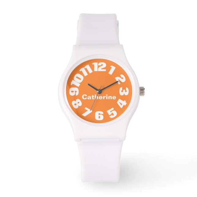 Helder Sinaasappel/Wit Gepersonaliseerd Women's Wa Horloge (Voorkant)