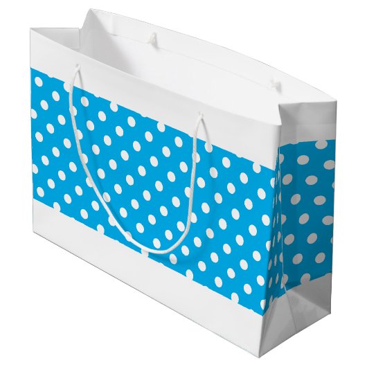 Helder  Sky Blue Wit gestippeld kleurenblok Groot Cadeauzakje (Achterkant Gekanteld)