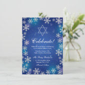Helder Sneeuwvlok Blauw Winter Bat Mitzvah Ontvang Kaart (Staand voorkant)