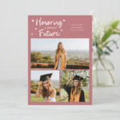 Helder Sterren Multi Foto Roze Grad Aankondiging (Staand voorkant)