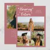 Helder Sterren Multi Foto Roze Grad Aankondiging (Voorkant / Achterkant)