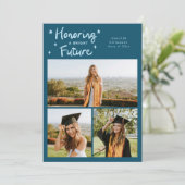 Helder Sterren Multi Foto Turquoise Afstudeerkaart Aankondiging (Staand voorkant)