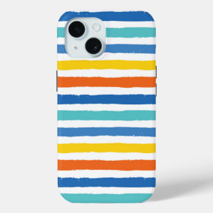Helder strandachtig gestreept patroon iPhone 15 case