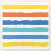 Helder strandachtig gestreept patroon glazen onderzetter (Voorkant)