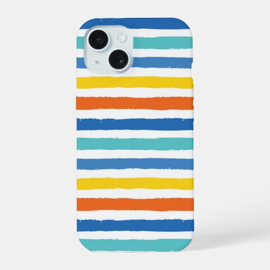 Helder strandachtig gestreept patroon iPhone 15 case (Achterkant)