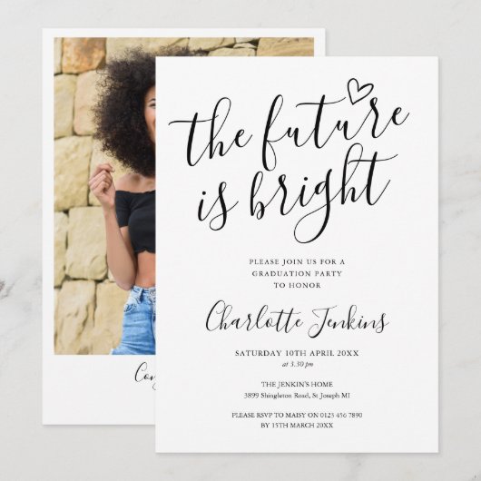 Helder Toekomst Script Hart Foto Afstudeerfeest Kaart (Voorkant / Achterkant)