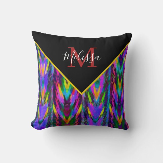 Helder tribale chevron gepersonaliseerd kussen (Voorkant)
