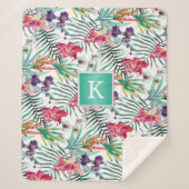Helder Tropisch Bloemenpatroon met Monogram Sherpa Deken (Voorkant)