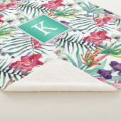 Helder Tropisch Bloemenpatroon met Monogram Sherpa Deken (3/4)
