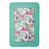 Helder tropisch bloemmotief met Aqua Border Badmat (Voorkant Verticaal)