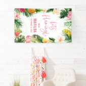 Helder tropisch gebladerte flamingle verjaardagsfe spandoek (Insitu)